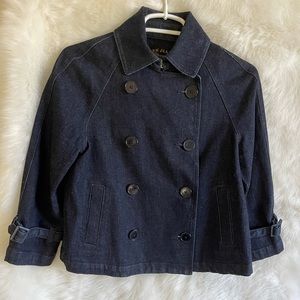 Lauren Jeans Co Dark Denim Cropped Swing double breast Jacket XS